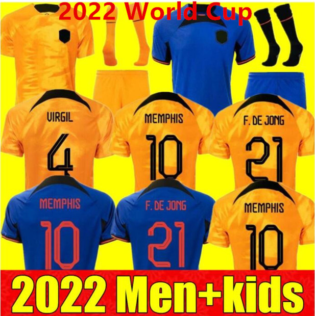 

MEMPHIS soccer jersey 2022 DE JONG Holland DE LIGT WIJNALDUM VAN DIJK 22 23 football shirt Adult men kids kit DUMFRIES, 22/23 kids away