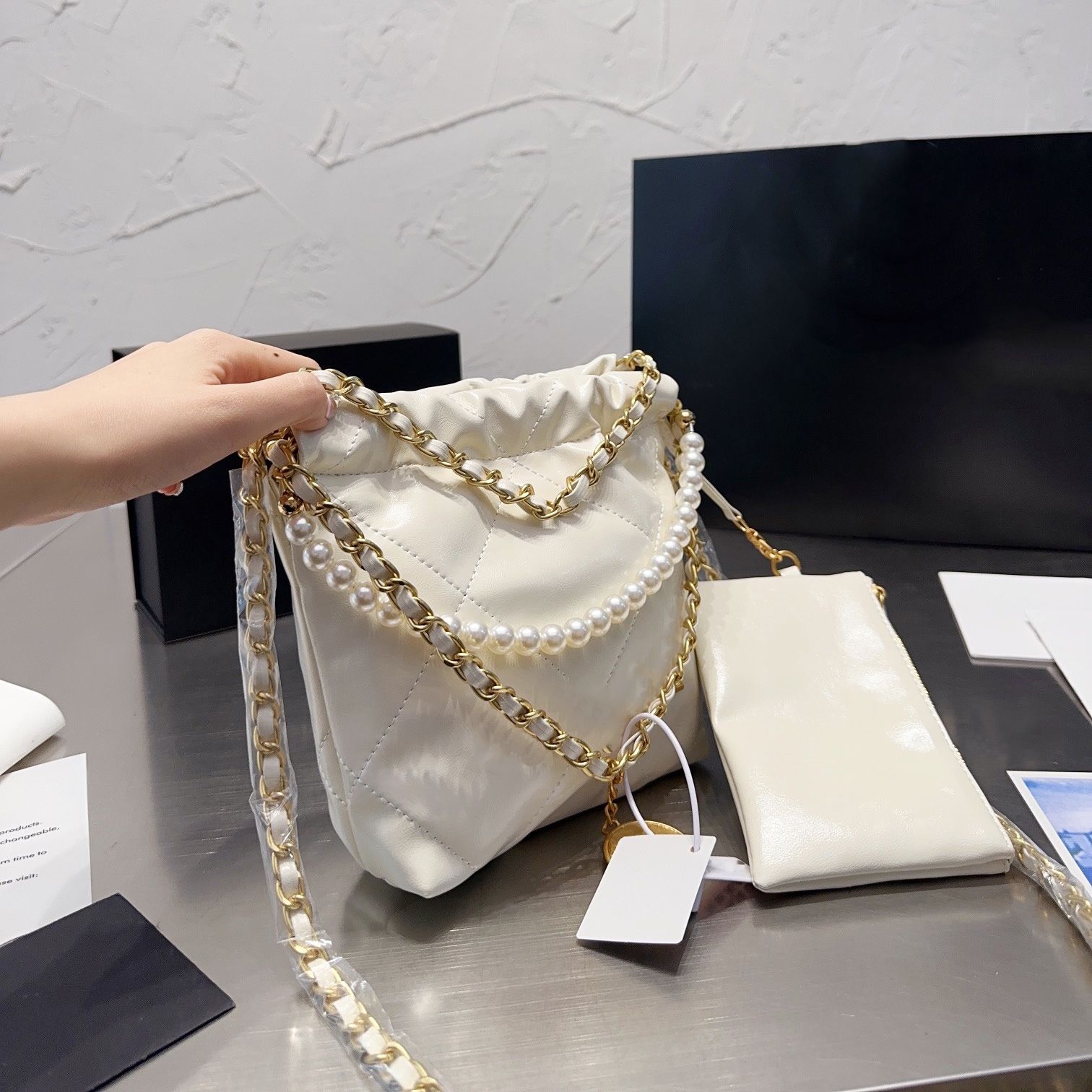 

CC Bag Shoulder Fashion bag Leather Bags Women Pearls Chain CrossBag Classic Chainbag Mini Trash Cross-Bag Brand Lady Shoulder-bags Handbag Luxury Totes JDYM, Black