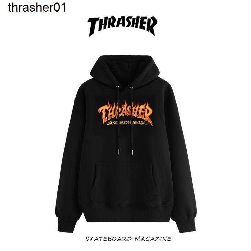 Men's Hoodies designer Sweatshirts winter new skateboard fashion brand thrasher flame printing men's women's hooded Plush Sweater Hoo