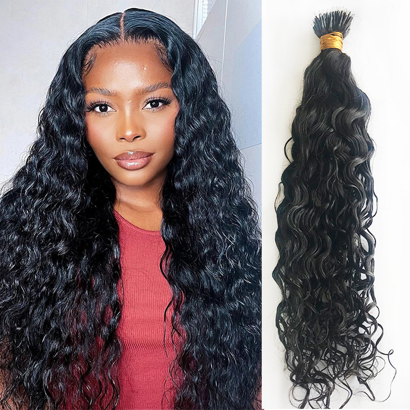

Water Curly Nano Ring Human Hair Extensions For Black Women 100 Strands 100% Remy Hairs Natural Color