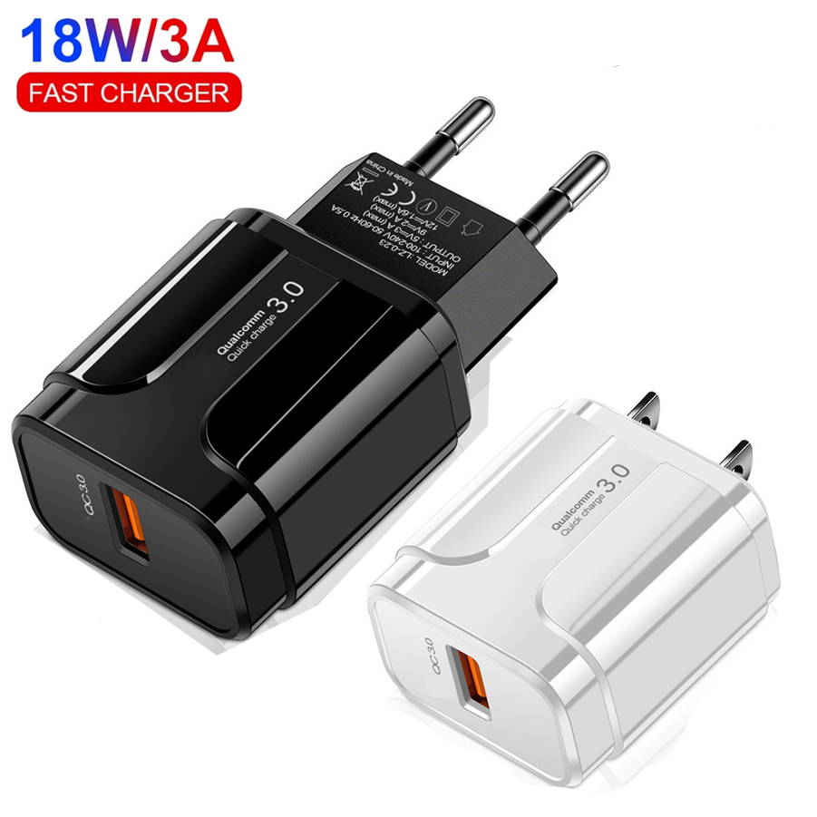 

18W QC 3.0 Wall charger Phone USB Adapter 3A Fast Charge for iPAD Iphone Samsung Xiaomi Android