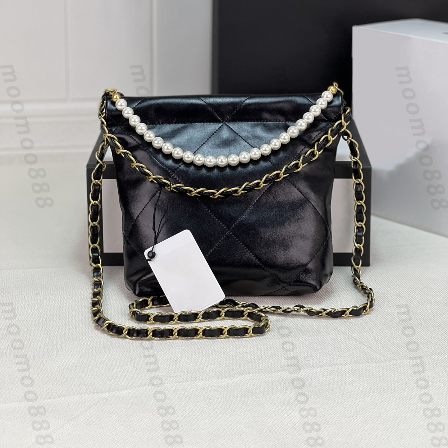 

10A Top Tier Mirror Quality Small Shopping Bag 25cm Luxury Designers Calfskin Quilted Pearl Tote Women Real Leather Black Purse Handbag Shoulder Chain Strap Box Bag, Upload pics to contact us
