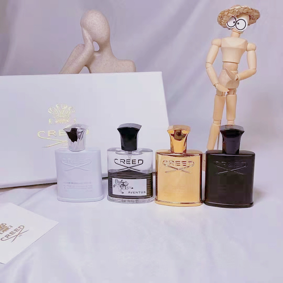 Creed Perfume 4pcs Set Encens Scent Corologue Femme Femmes Men Silver Mountain Water / Creed Aventus / Green Irish Tweed MILLESIME Imperial 4x30m