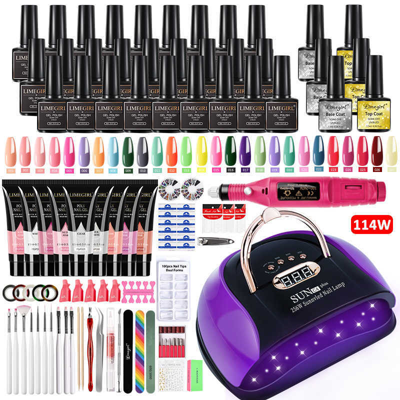 

Nail Polish Set Acrylic Kit for Extension Gel Quick Building Poly UV With LED Lamp Tool T221024, Pink