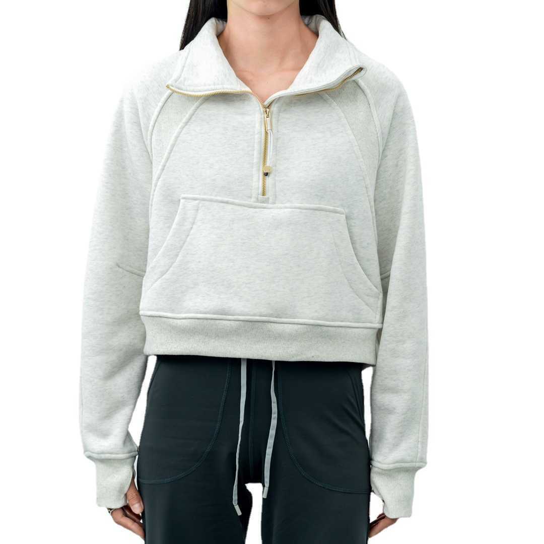 

Lu-022 Scuba Half Zipper Women's Hoodies Stand Neck Sweater Pullover High Neck Plush Coat Loose Yoga Jacket, Grey purple