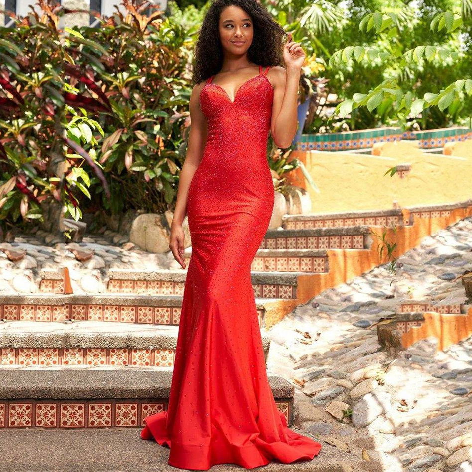 mermaid Evening Dresses Vestido Spaghetti Straps sequined Applique formal dress 2023 Covered Buttons Mermaid Long Prom Gowns-image-812134564
