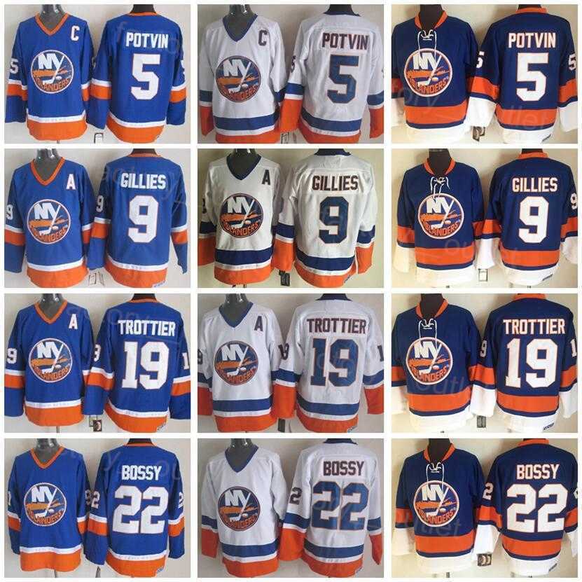 New York Retro Islanders Hockey 19 Bryan Trottier Jersey Throwback 22 Mike Bossy 5 Denis Potvin 9 Clark Gillies Vintage Blue White Team All Stitched