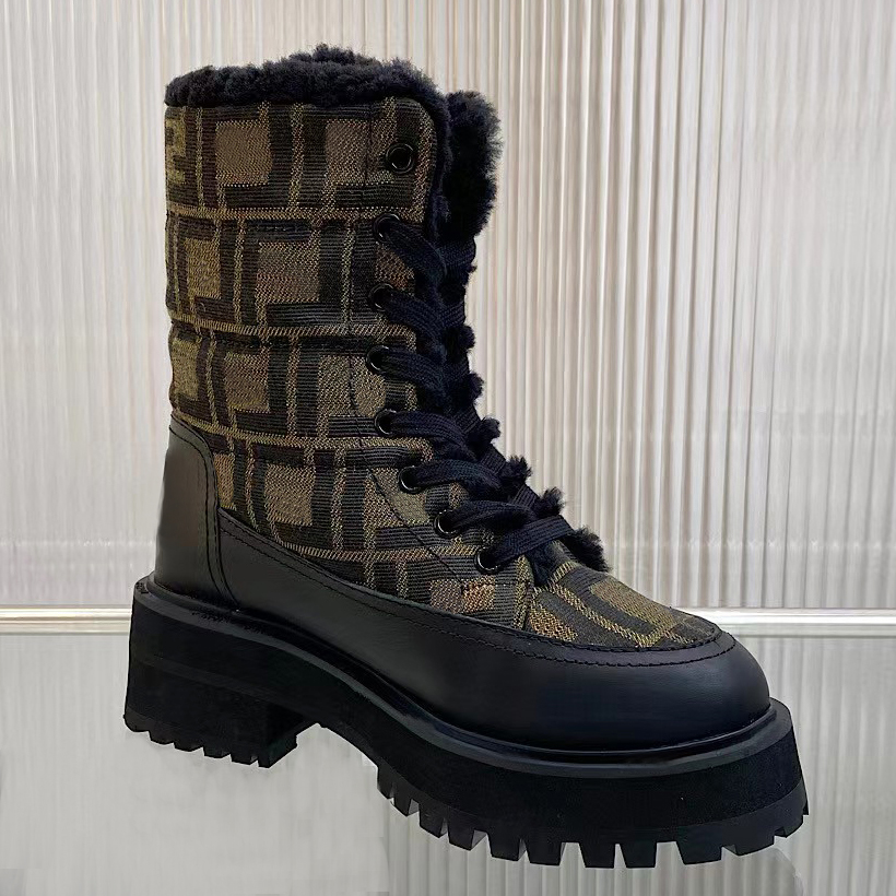 

Martin Boots Women's F Letter Old Flower Black Cowhide Comfortable Space Cotton Luxury Designer Fashion Flat Bottom Motorcycle Lacing strap Warm Wool Snow Boots