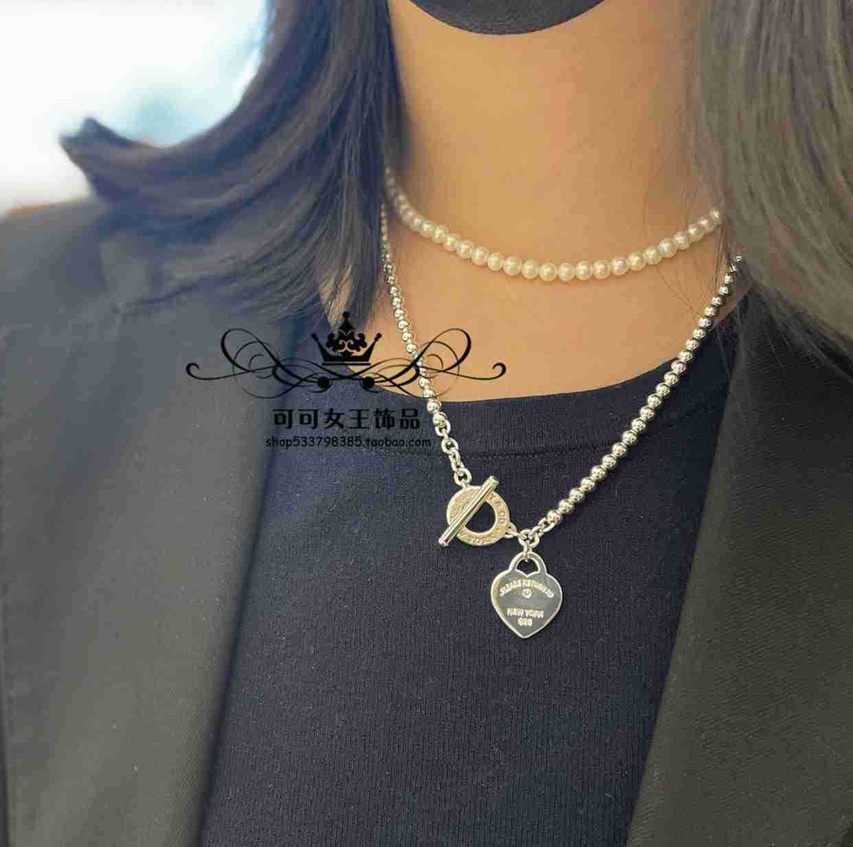 

S925 Sterling Silver New t Home Return to Surrounding Necklace Light Luxury Pearl Collar Chain Neckchain