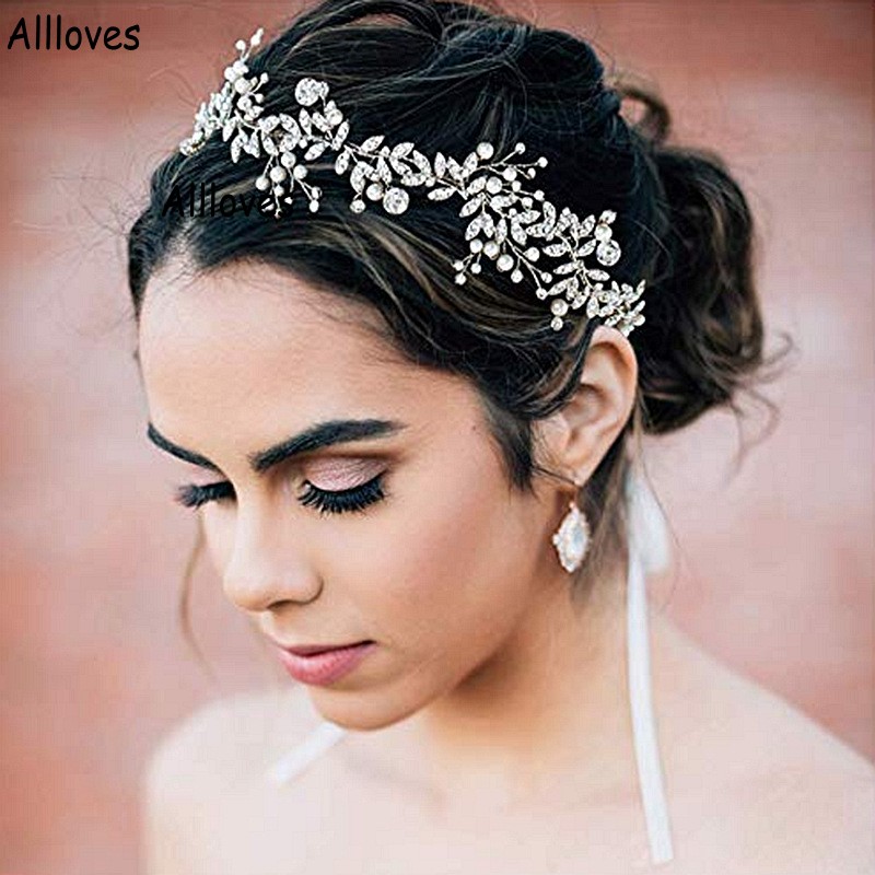 

Sparkly Sequins Bridal Headpieces Headwear For Wedding Parties Silver Rhinestones Headband Women Hair band Headdress Hair Accessories CL0114