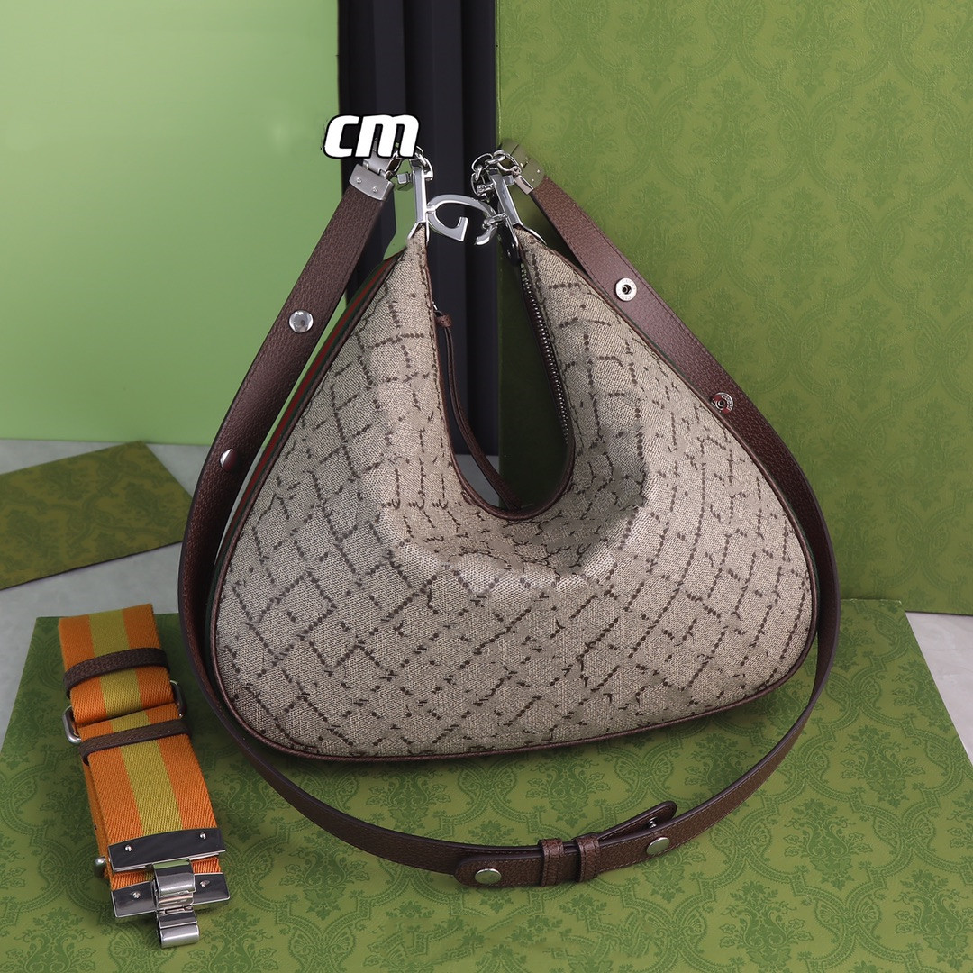 

Attache large shoulder bag crescent moon shape G shaped hook closure with zip Detachable Web trim Luxury Designer Handbag Purse Crossbody Bags