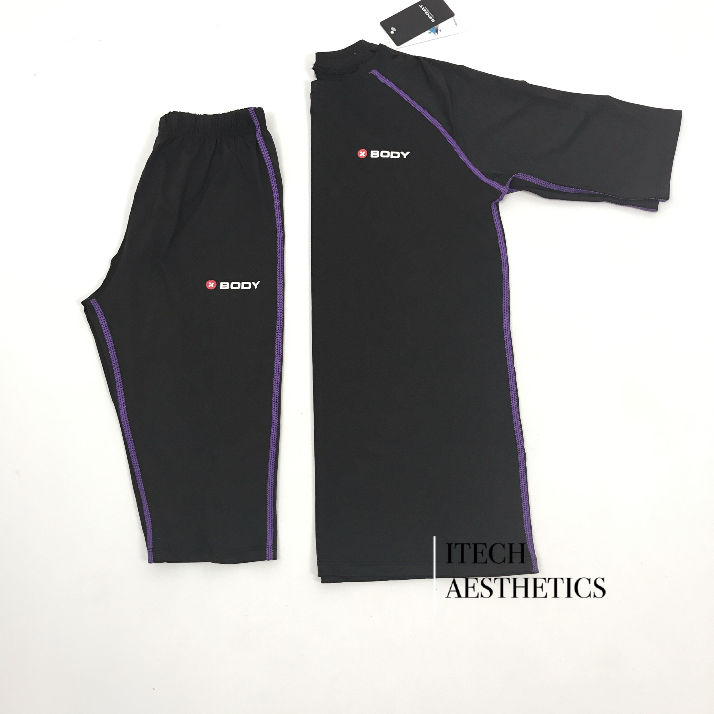 

Wholesale EMS Body Training Underwear Xbody Electronic Muscle Stimulator Body Shaper Xems Bodytec Suit, Black with purple stitching