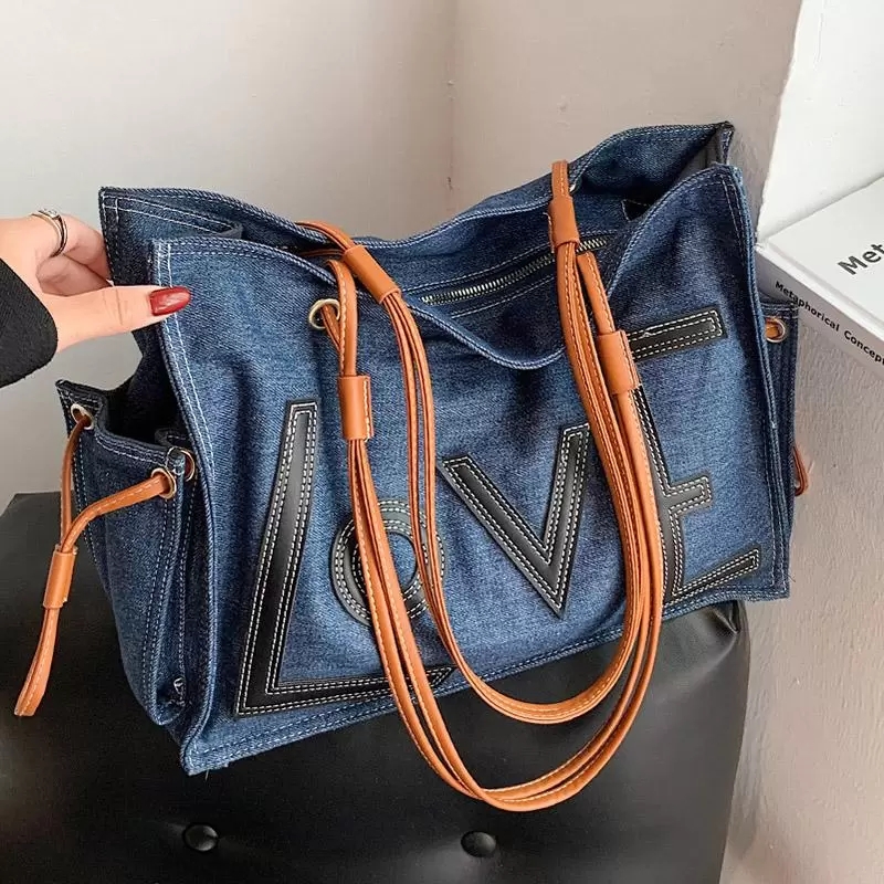 Sacs de soirée grande capacité Denim lettres sac fourre-tout automne personnalité décontractée dames épaule rétro tout-match sacs à main femme
