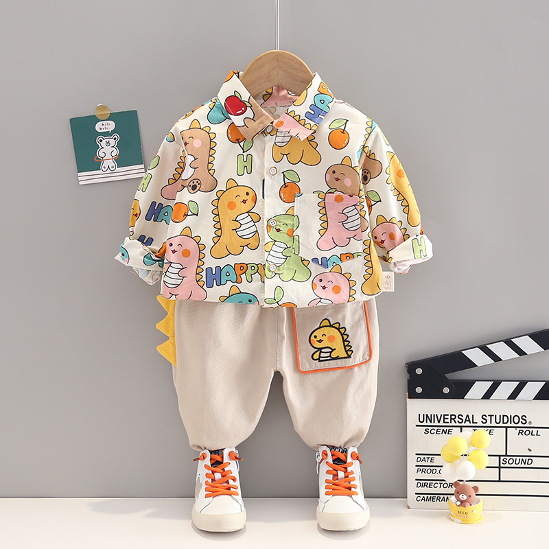

Baby Boys Clothes Autumn Kids Clothing Sets Cartoon Dinosaur Shirt Pants 2 Pieces Children Suit Toddler For 0 1 2 3 4 Years, Blue