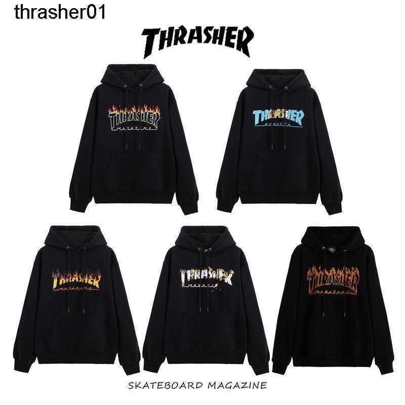 Sweatshirts de créateurs pour hommes pour hommes Nouveaux skateboard Marque de mode Thrasher Flame Imprimez le pull en peluche pour hommes Hooded