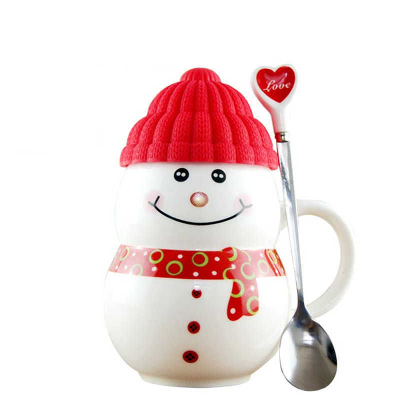 Mugs 2017 Creative Snowman with Spoon Coffee Mug Milk Cups Ceramic Tea Cup for Xmas Birthday Gift Christmas Gifts My Bottle Y2210-image-812141069