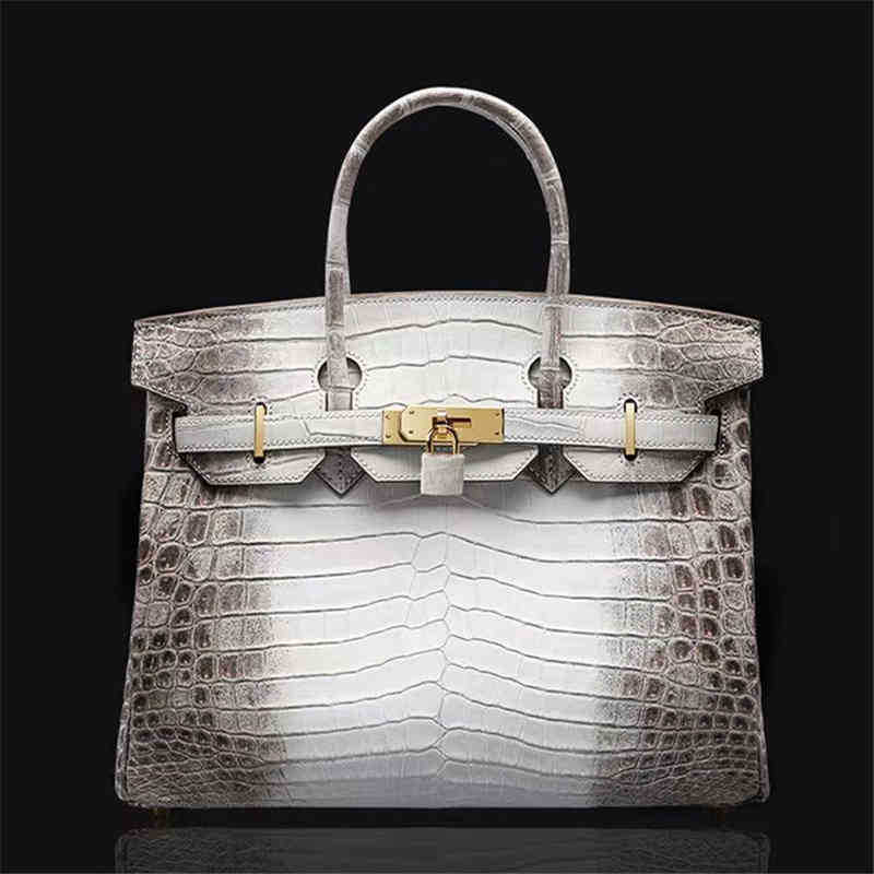 

Skin Women's Crocodile Thai Pure Bag Leather Himalayan White Bag Style Luxury Handbag birkiin, White gold buckle