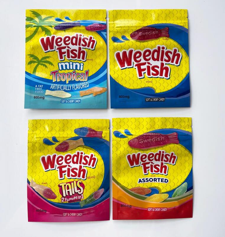 

Gummy edibles weedfish packaging bags 600 mg soft chewy candy glossy film zip lock plastic mylar bag avfgg