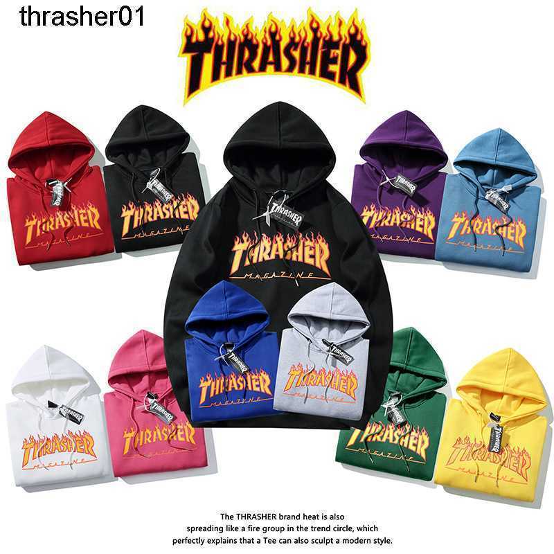 Sweats à capuche masculine Sweats Sweats Automne et Winter Flame Tide Marque Cotton Pull pour hommes Hoodie Thrasher Street Large Hoodie pour hom