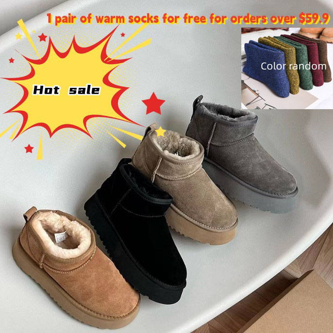 

2022 Ultra Mini Platform Boot Designer Woman Winter Ankle Australia Snow Boots Thick Bottom Real Leather Warm Fluffy Booties With Fur size, Antelope/brown