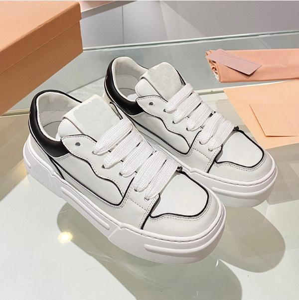 

Miu women small white shoes new thick soles laces fashion casual patchwork high-new sports ladies holiday Girls female thick-soles platform cake shoes, White+black