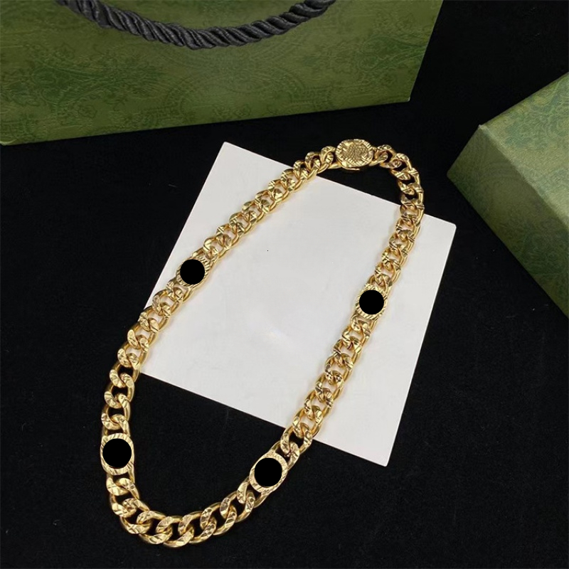 

Fashion jewelry designer necklace 18k gold plated cuban link chain necklaces choker for mens and women lovers hip hop classic golden punk thick chains letter gift