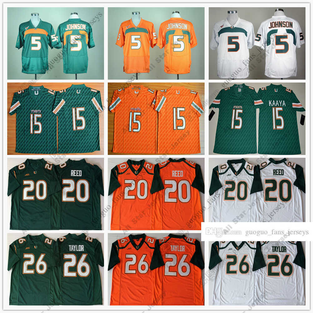 

NCAA Miami Hurricanes Football Jersey 5 Andre Johnson 15 Brad Kaaya 20 Ed Reed 26 Sean Taylor Jersey Size --XXL0101, As picture