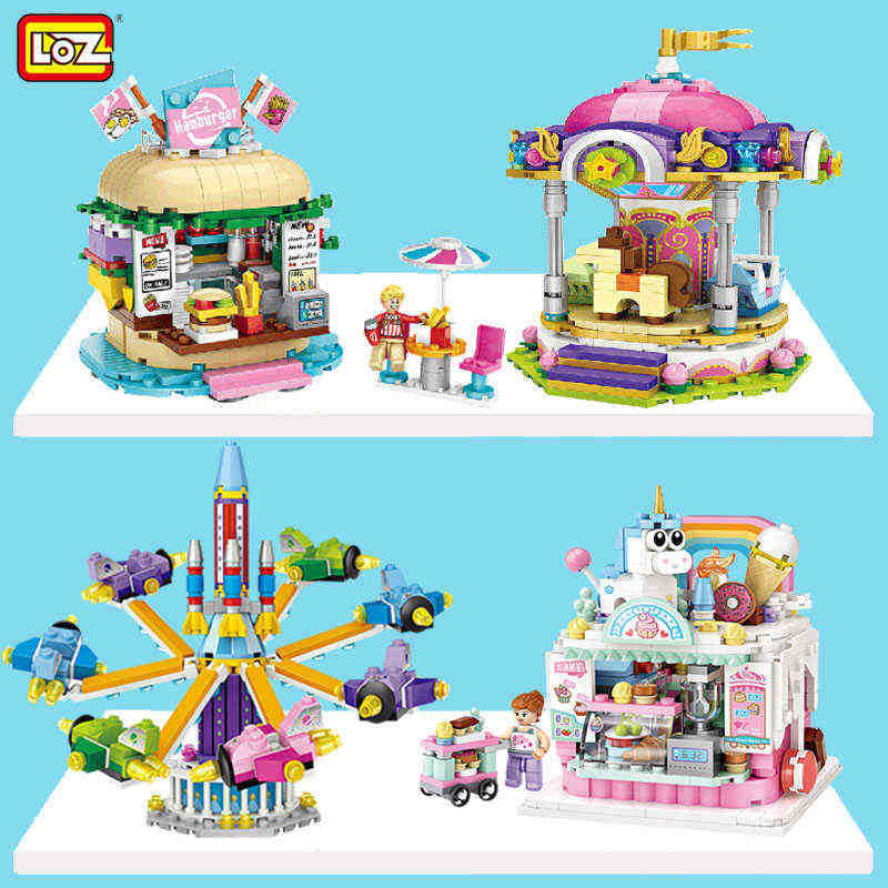 

Loz City Builiding Blocks Cake Drink Shop Juguetes Amusement Park Educational Plastic Mini Architecture Bricks Toy For Kids Gift J220607