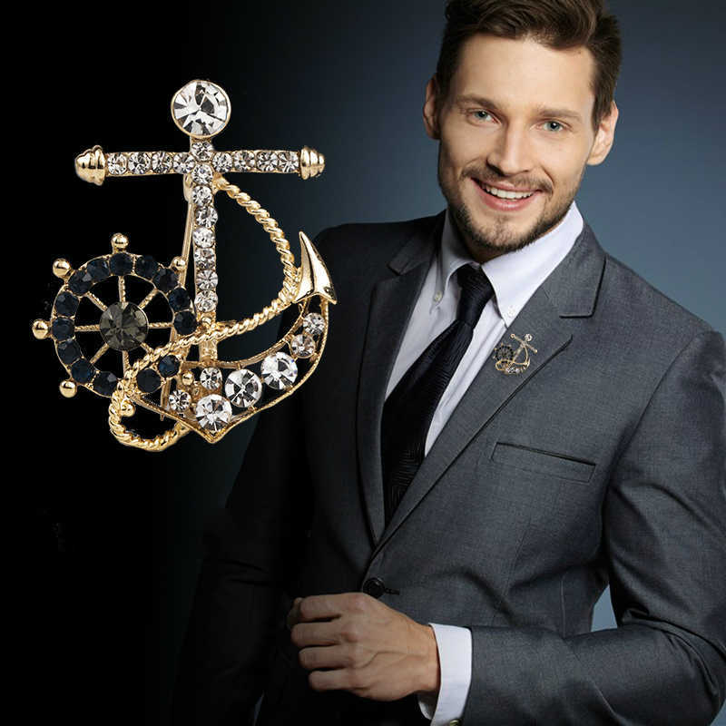 Pins Brooches Naval Rudder Anchor Rhinone Men's Suit Shirt Collar Lel Pin Metal Brooch Women Men Badge Jewelry Accessories L221024-image-812184128