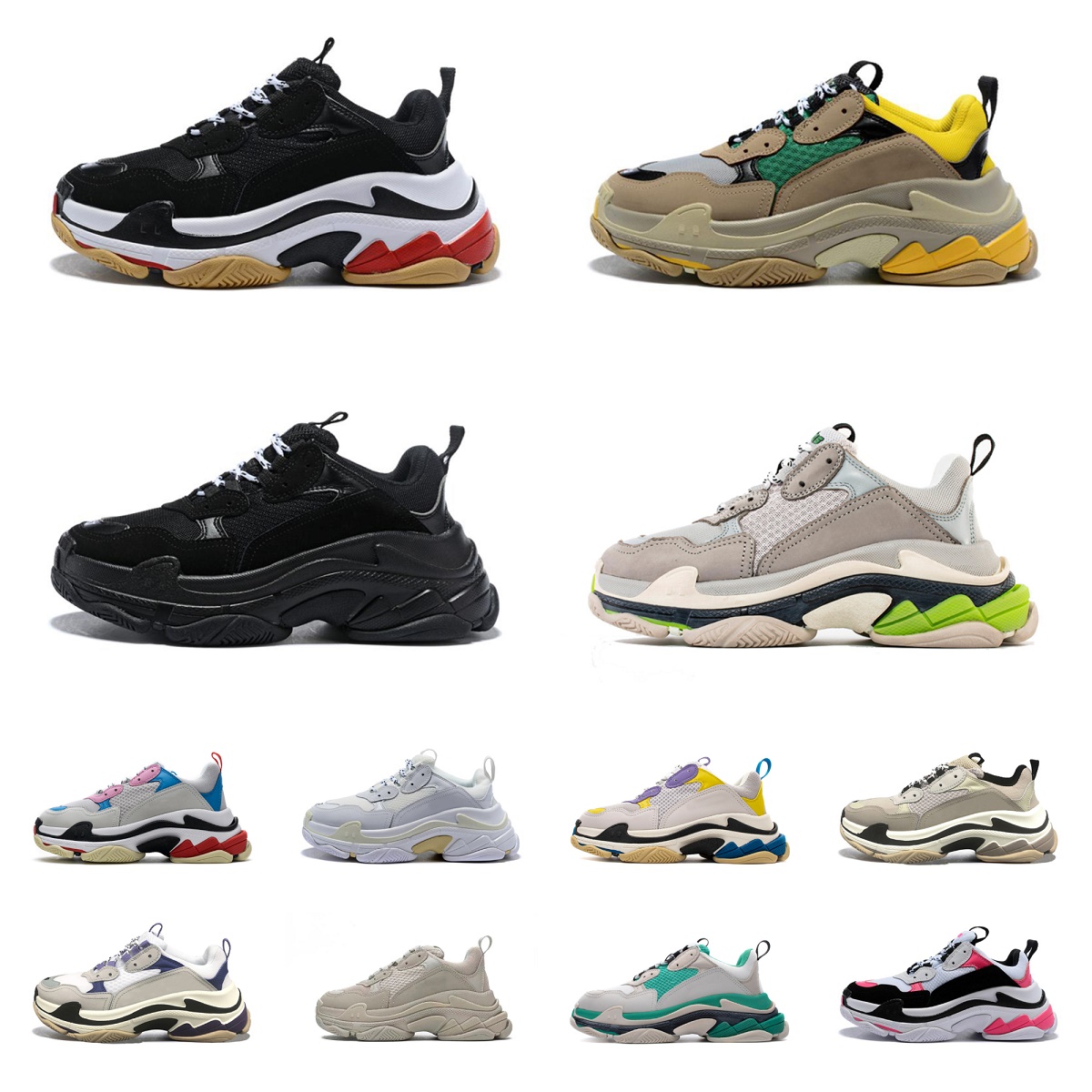 

Classic triple s men women designer casual shoes platform sneakers clear sole black white grey red pink blue Royal Green mens trainers Jogging Walking, Bubble package bag