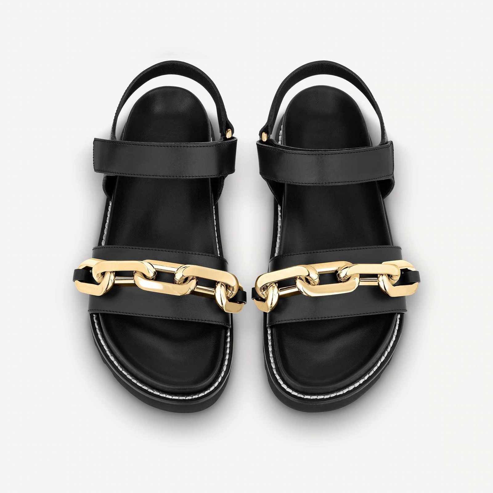 

Sandals Women Paseo Flat Comfort Black Rose Menthe Blue Vibrant Colors With Super Large Engraved Chain DW87, Blue/red