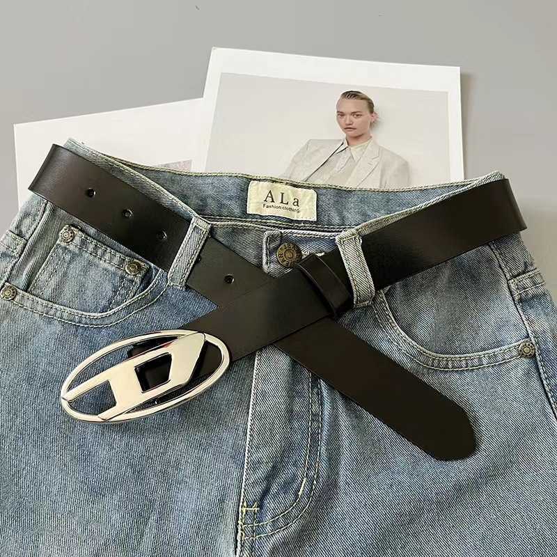 

Belts Vintage New A Letter Oval Metal Snap Buckle Men and Women PU Decorative Belt Fashion luxury design jean waistband Y2210, Black