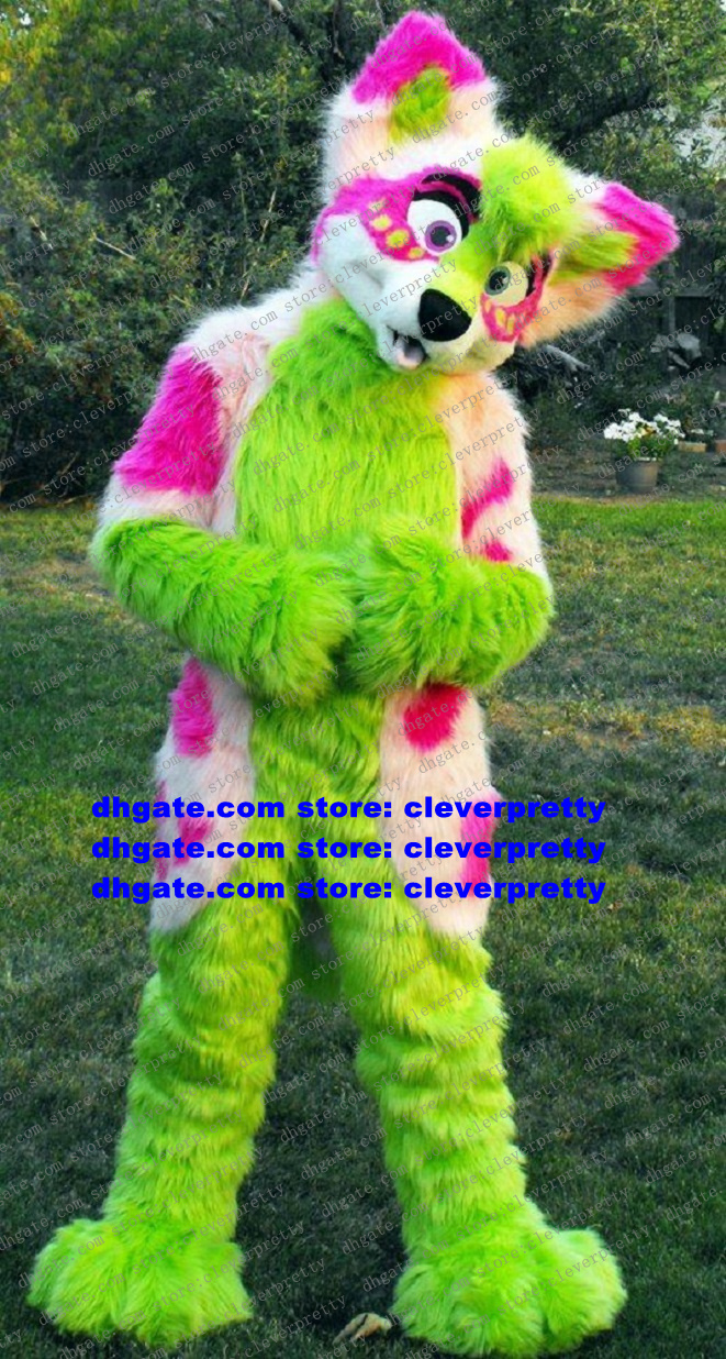 

Colorful Long Fur Furry Wolf Mascot Costume Fox Husky Dog Fursuit ALASKAN Adult Cartoon Character Outfit Suit Thanks Will Supermarket zx384, As in photos