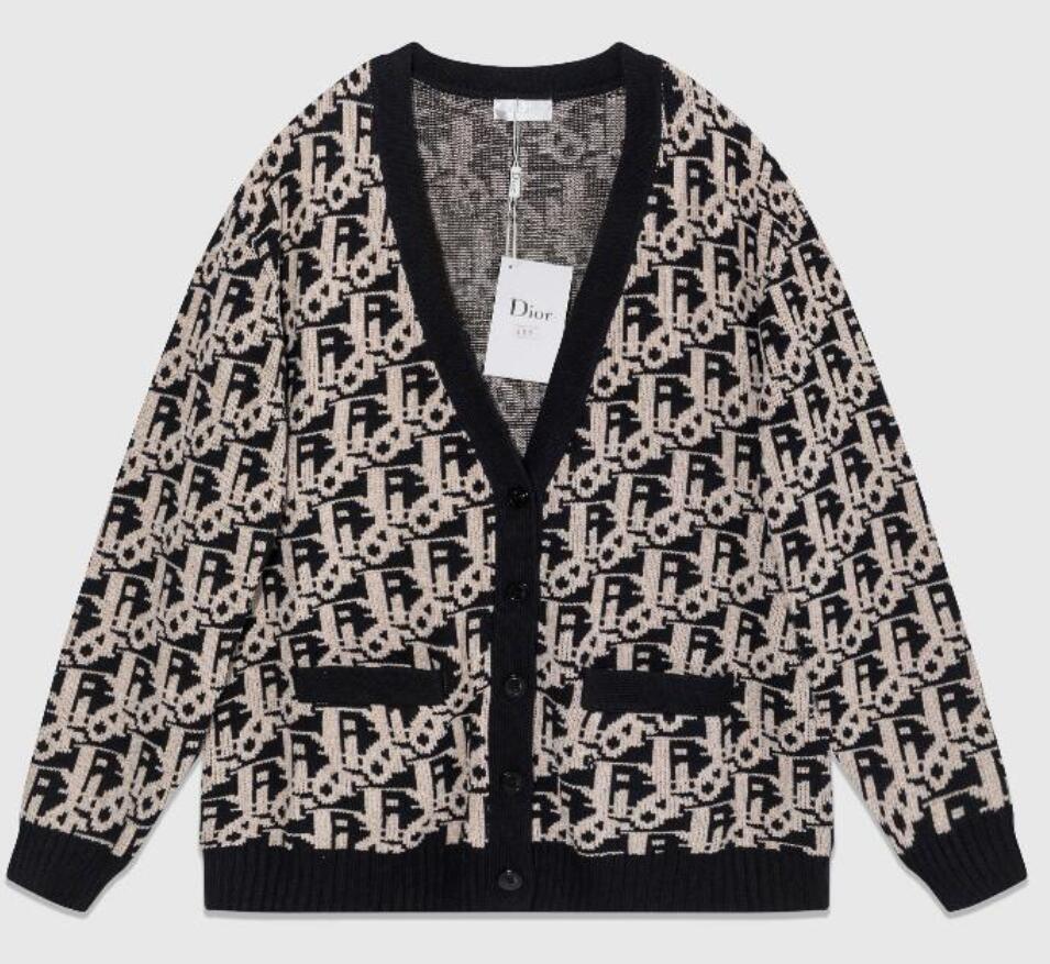 Dior High Edition Marque de mode européenne et américaine Pull Tricots Mode Couple polyvalent Même CD Imprimé Jacquard Cardigan Tendance