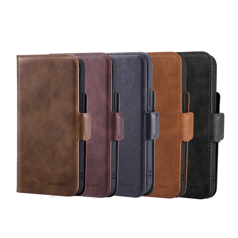 

Rich Boss Leather PU Phone Cases Protective Shockproof Cover For iPhone 14 13 12 Pro MAX Samsung, Brown