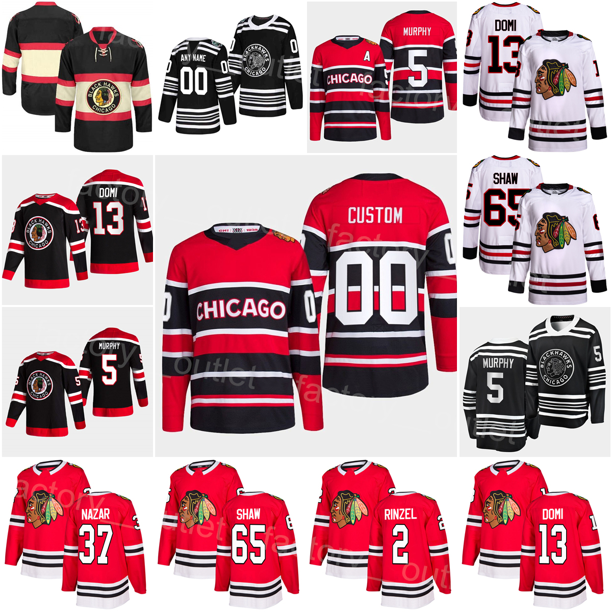 

Chicago Hockey Blackhawks Kevin Korchinski Jersey Frank Nazar Sam Rinzel 61 Riley Stillman 5 Connor Murphy 65 Andrew Shaw 13 Max Domi Reverse Retro Man Woman Youth, White