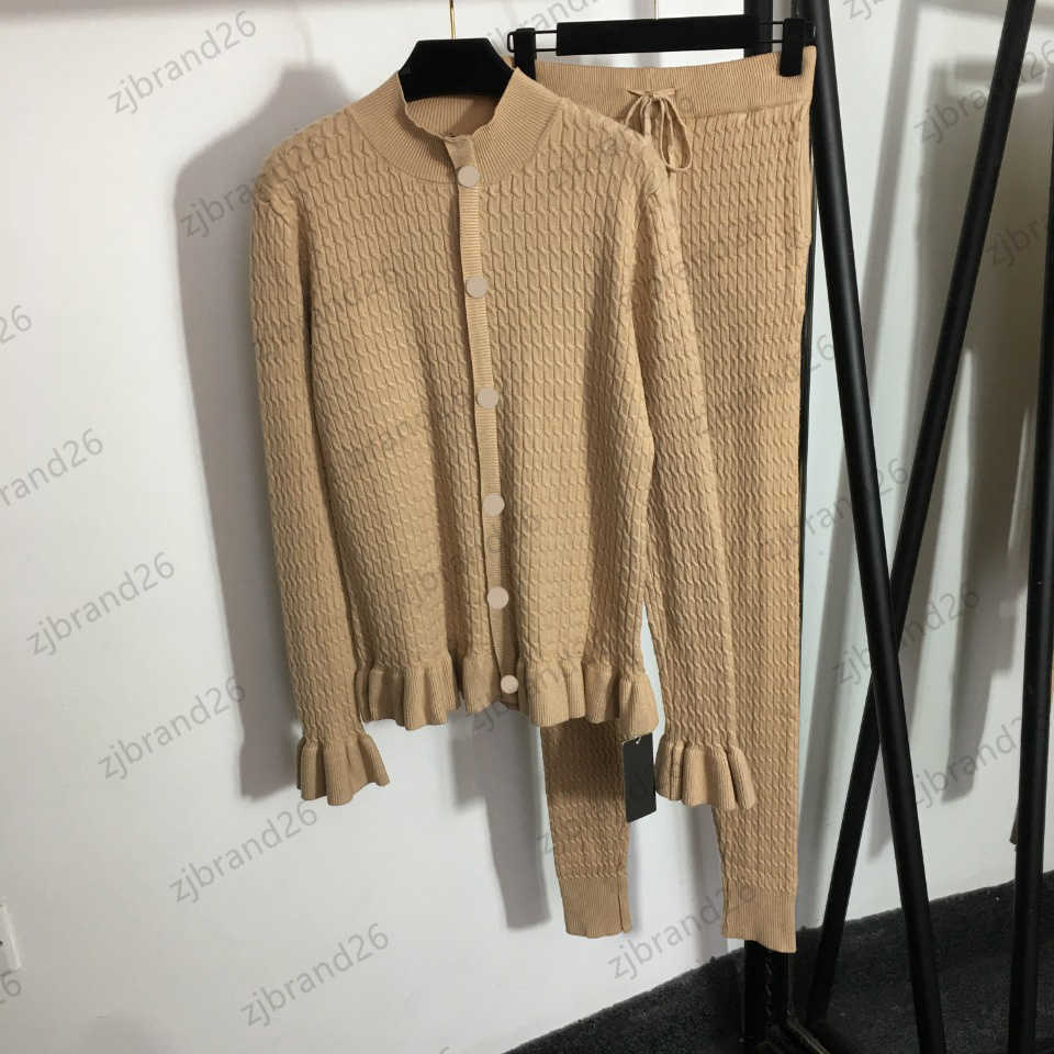 

Two Pieces Sets Womens Two Piece Pant Garment Place Fold Lion Head Single Breasted Flounce Twist Knit Tops Lace-up Slim Pants Commute Women Clothes