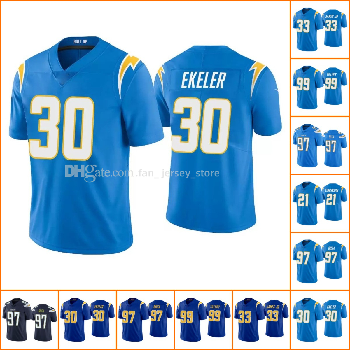 

Jersey Custom Los Angeles''Chargers''Men Women Youth Austin Ekeler Joey Bosa Jerry Tillery Derwin LaDainian Tomlinson Royal 2nd Alternate football, 12
