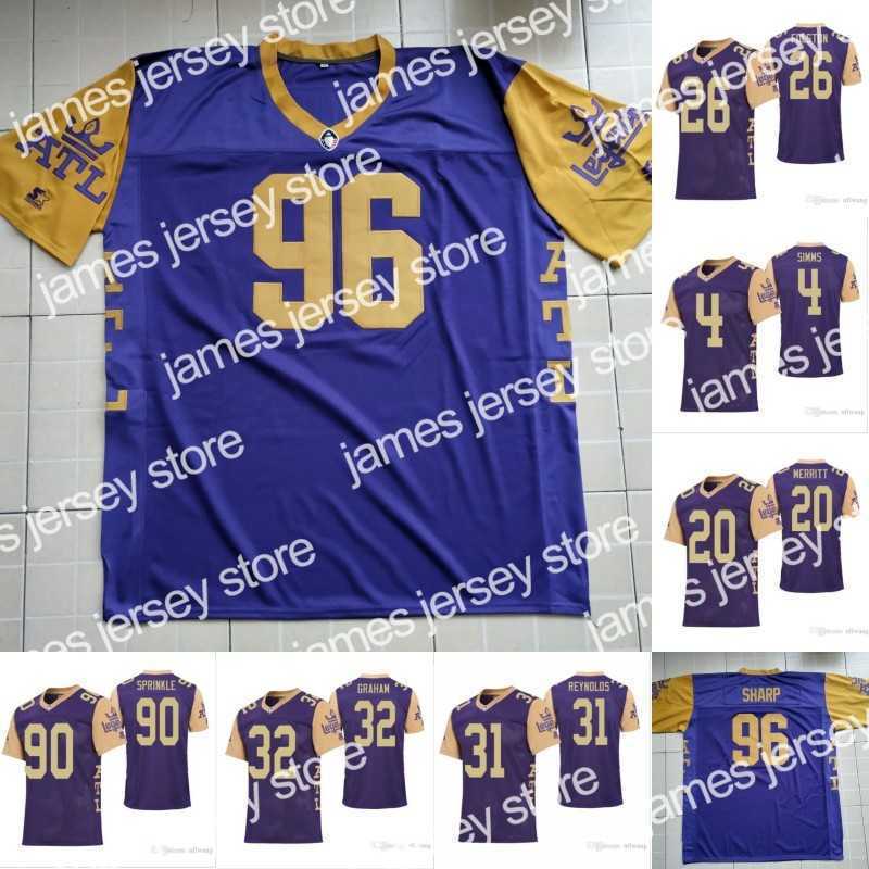 

American College Football Wear Mens Atlanta Legends Jersey 11 Aaron Murray 4 Matt Simms 19 Peter Pujals 26 Tarean Folston 25 Denard Robinson 39 Brandon Radcliff Allia, Purple