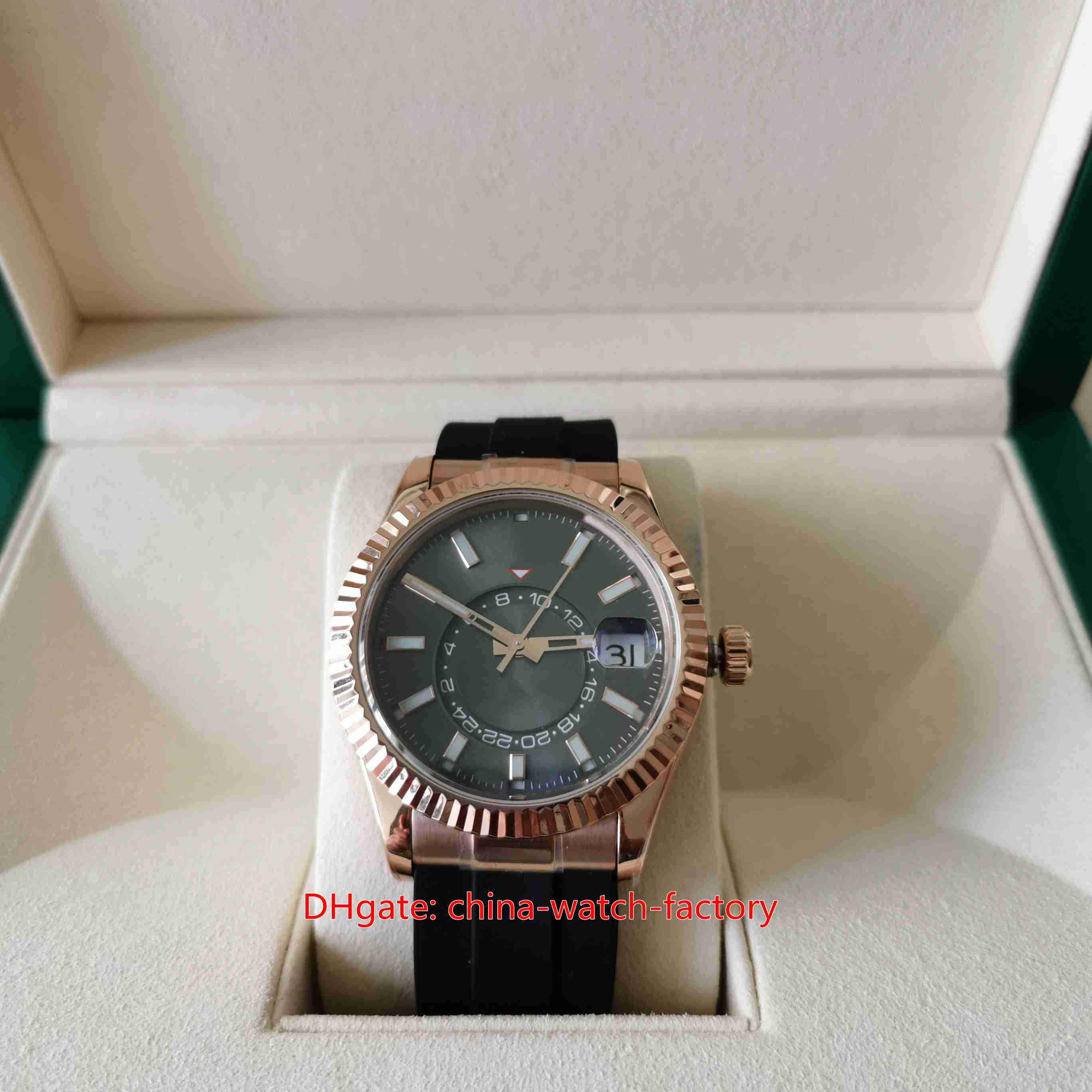 

K6F Maker Mens Watch CAL.9001 Movement 42mm Sky-Dweller 326235-0006 Grey dial 18k Rose Gold Annual Calendar GMT World Time Mechanical Automatic Men's Wristwatches, No box papers