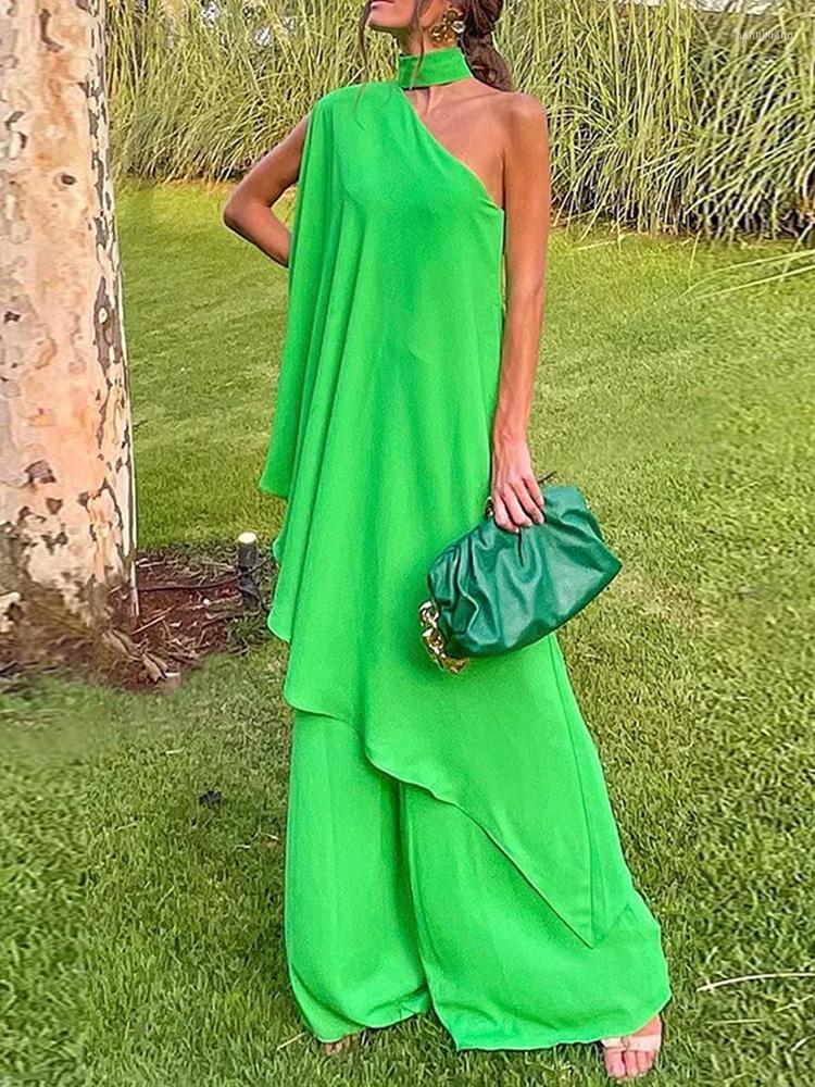 

Women' Two Piece Pants Women Sleeveless Solid Set Summer Casual Loose Bottoms Long Suit Female Patchwork Tops Wide Leg Sets, 01 green