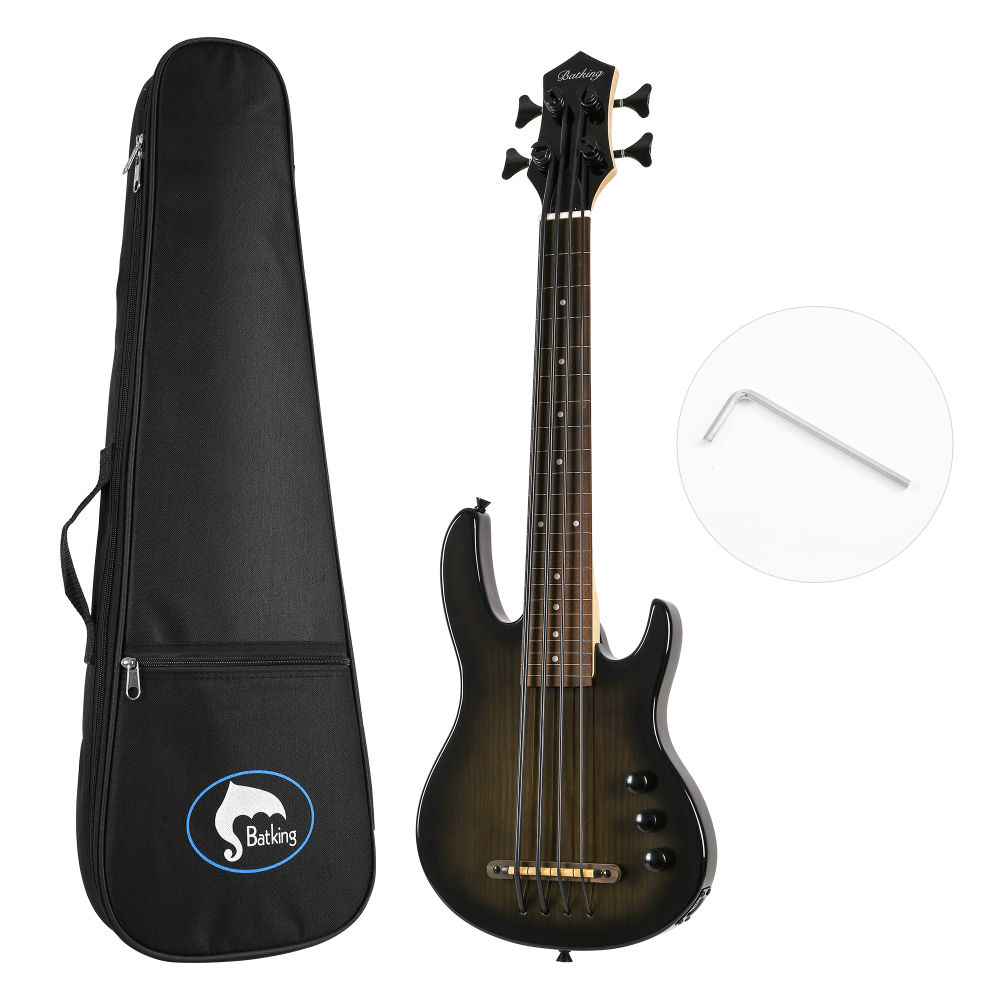 

MiNi 4string ukulele electric bass black color Without Fret Only Fret Line W/Bag