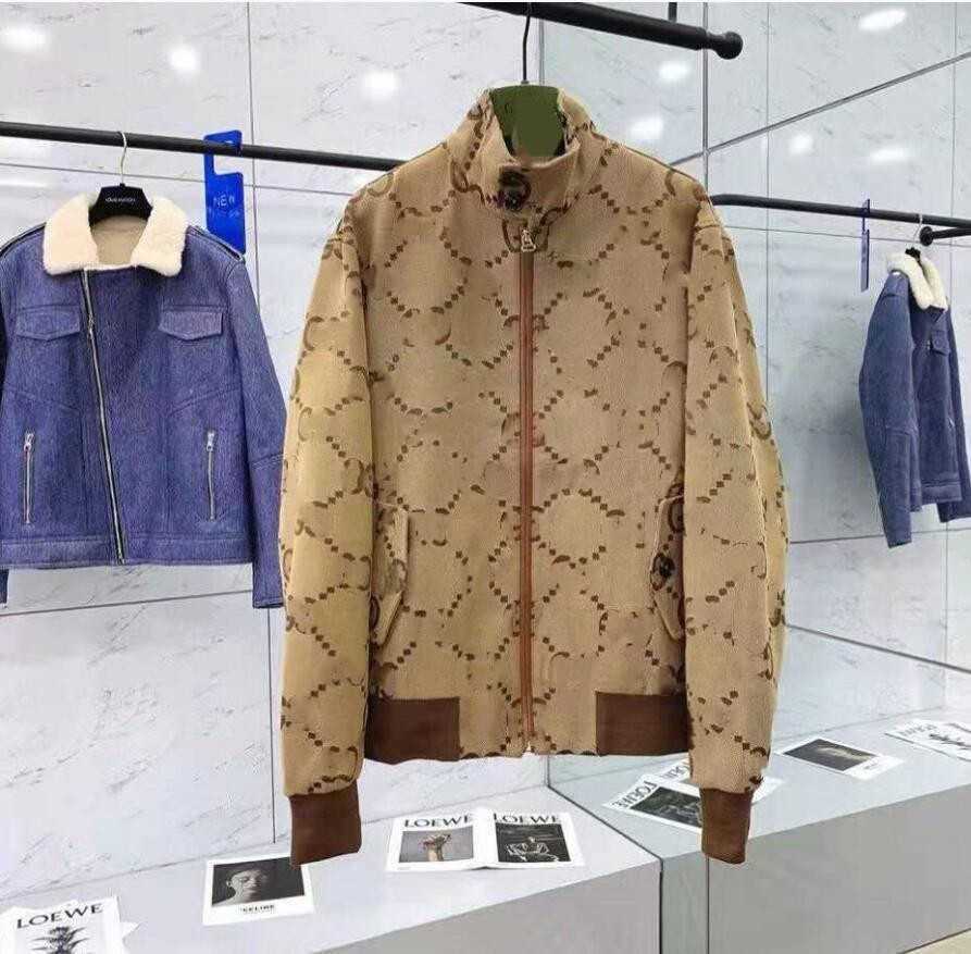 

Brand designer men' casual fashion Korean embroidery stand collar zipper jacket men' coat, Brown