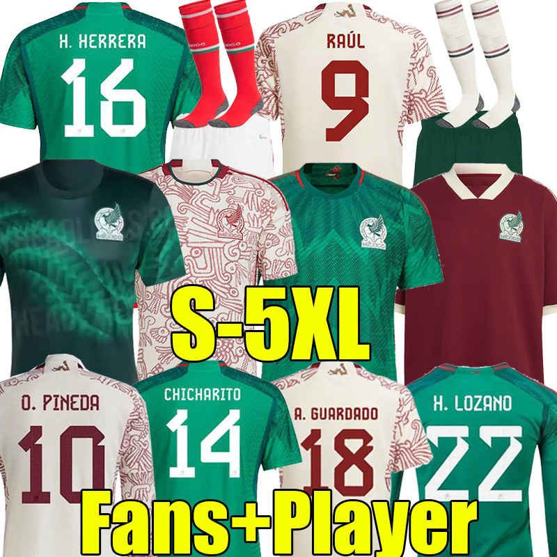 

4XL 5XL 2022 mexico soccer jerseys classic fans player version LOZANO CHICHARITO RAUL football shirt DOS SANTOS Long sleeve ALVAREZ men kids kits sock Full sets 2023, 2022 home