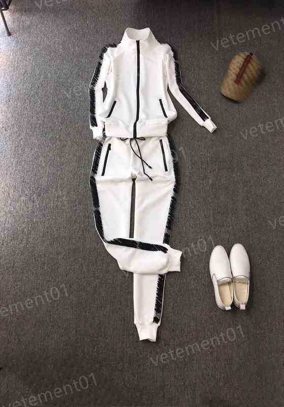 

Womens Two Piece Pants Black Lettered Logo Print Zip Cardigan Jacket With Stylish Loose Pants White 2 Piece Sets Luxury Designer Tracksuits