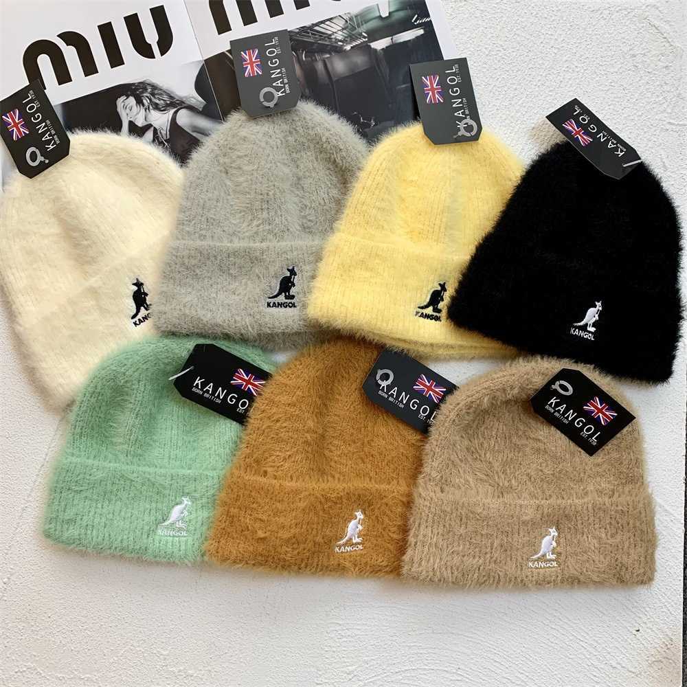 

Caps Brand Kangaroo Mink Fleece Knitted Beanie Hat Winter Embroidery Brand Plush Hat Candy Colors Designer Luxury Hat Female Y2210, Fill post