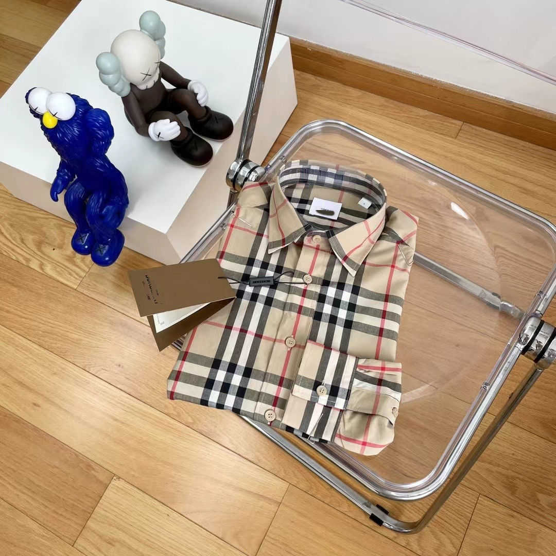 

burbrerys mens jackets coats Br.High quality classic checked cotton poplin long sleeve shirt, Khaki