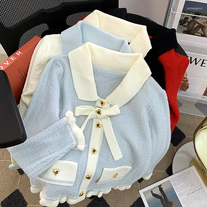 Women&#039;s Knits 2022 Autumn Korean Bow Tie Knitted Cardigan Women Fashion Long-sleeved Sweater Jumpers Sueters De Mujer Pull Femme Jacket-image-812314451