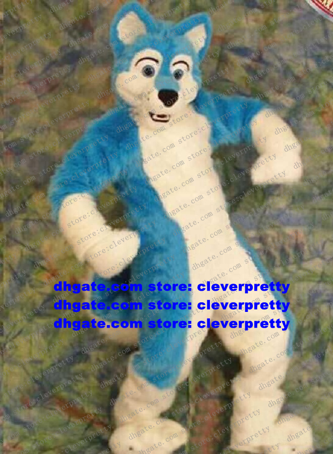 

Blue White Long Fur Furry Wolf Mascot Costume Fox Husky Dog Fursuit Adult Cartoon Character Outfit Suit Mark The Occasion Big Party zx466, As in photos