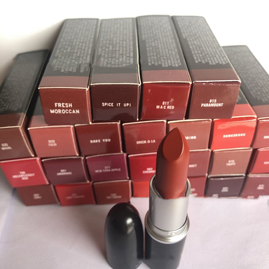 

Brand Lipstick Matte Rouge A Levres Aluminum Tube Lustre 29 Colors Lipsticks with Series Number Russian Red, As pic